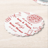 手描きラブ & ピザ ブライダルシャワー ペーパーコースター (アングル)