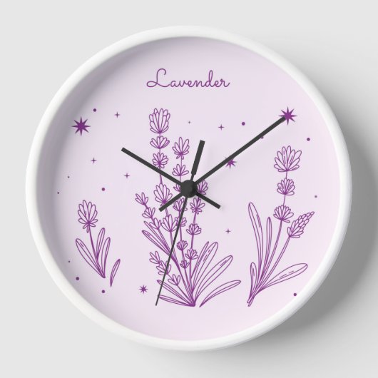 手描きラベンダーイラストレーション壁時計 壁時計 (正面)