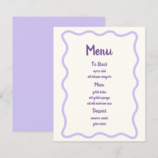 手描きラベンダー波状縁どブライダルシャワーメニュー (正面/裏面)