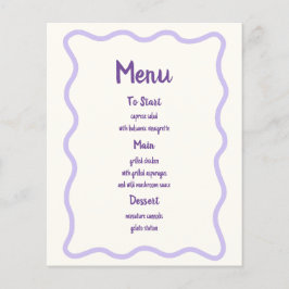 手描きラベンダー波状縁どブライダルシャワーメニュー