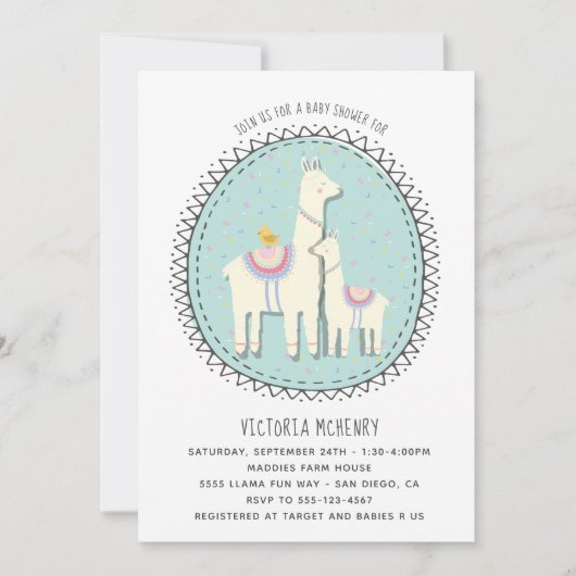 手描きラマベビーシャワー招待状 招待状 (正面)