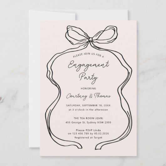 手描きリお洒落ボン婚約パーティ 招待状 (正面)