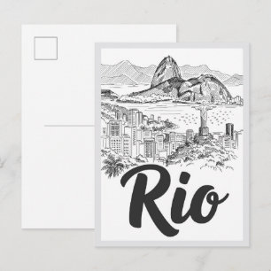 手描きリオデジャネイロブラジルの風景のランドマーク ポストカード
