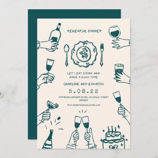 手描きリハファンキーサルコンテンポラリーディナー 招待状 (正面/裏面)