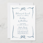 手描きリボンほこりっぽいブルーリハーサル昼食 招待状 (正面)
