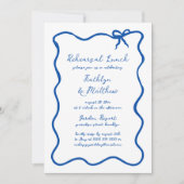 手描きリボンブルーフランスのリハーサル昼食 招待状 (正面)