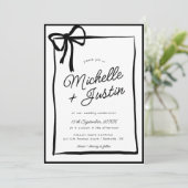 手描きリボンボウ白黒結婚 招待状 (スタンド正面)