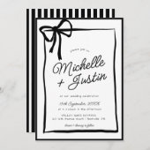 手描きリボンボウ白黒結婚 招待状 (正面/裏面)