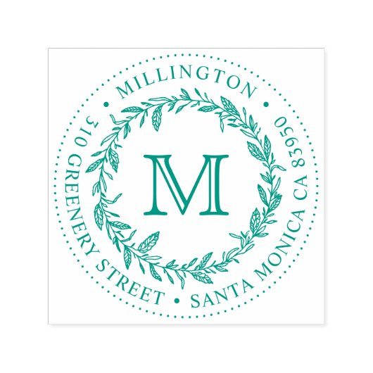 手描きリースモノグラムラウンド差出人住所 セルフインキングスタンプ (デザイン)