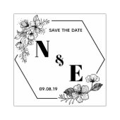 手描きリースモノグラム六角フローラ花 ラバースタンプ (インプリント)