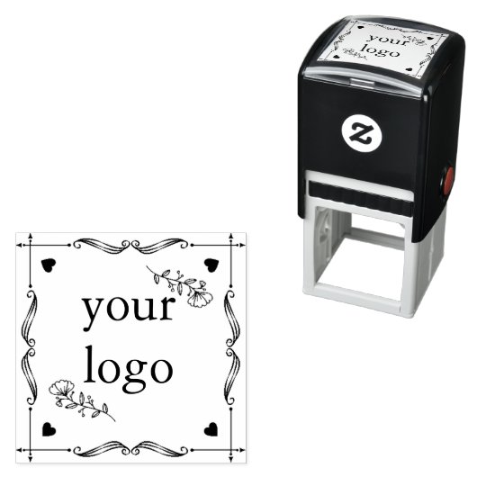 手描きリースモノグラム正方形フローラ花h セルフインキングスタンプ (インサイチュ)