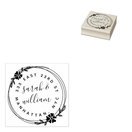 手描きリース結婚したカップル差出人住所 ラバースタンプ (押印)