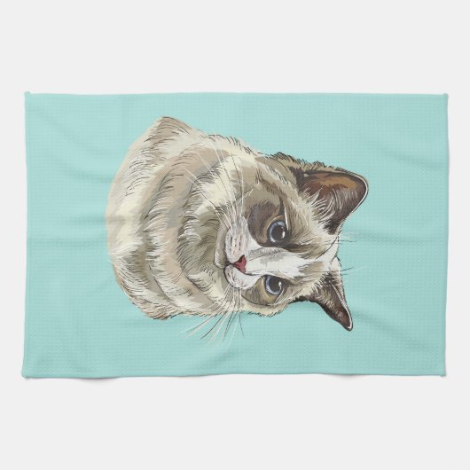 手描きルフィーラグドール猫 キッチンタオル (横)