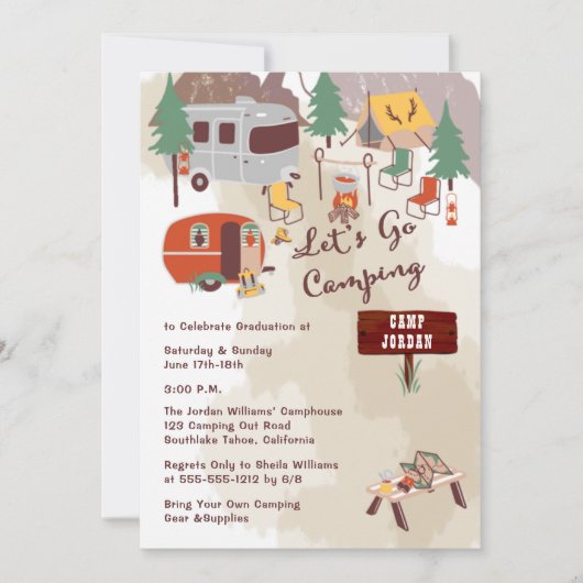 手描きレッツキャンプ卒業パーティーへ 招待状 (正面)