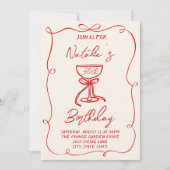 手描きレッドボウマルティーニ30thフォト誕生日 招待状 (正面)