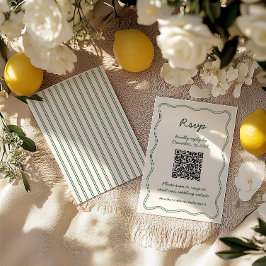 手描きレトロなエメラルドグリーンの手書きRSVPカード 出欠カード