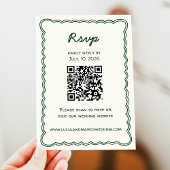 手描きレトロな緑の手書き返信カード 出欠カード