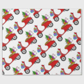 手描きレトロクリスマススクーター包装紙 ラッピングペーパー (フラット)