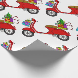 手描きレトロクリスマススクーター包装紙 ラッピングペーパー