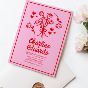 手描きレトロコンテンポラリーアートウェディング 招待状