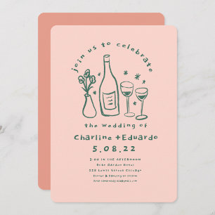 手描きレトロコンテンポラリーアートウェディング 招待状