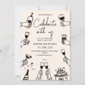 手描きレトロコンテンポラリー婚約 招待状 (正面)