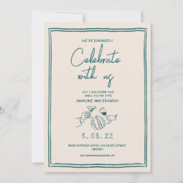 手描きレトロコンテンポラリー婚約 招待状