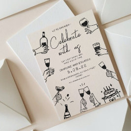 手描きレトロコンテンポラリー婚約 招待状