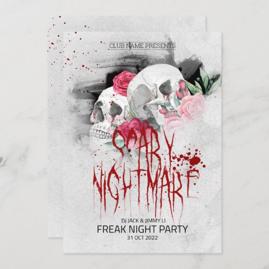 手描きレトロスタイルハローウィンパーティ 招待状 (正面/裏面)