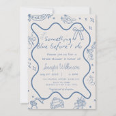 手描きレトロ何か青ブライダルシャワー 招待状 (正面)