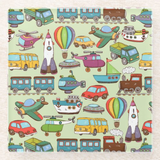 手描きレトロ子ども玩具アニメ ガラスコースター (正面)