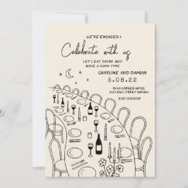 手描きレトロ現代のエンゲージメント 招待状