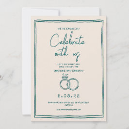 手描きレトロ現代のエンゲージメント 招待状