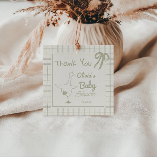 手描きレトロ間抜けグースリボン赤ちゃんシャワー フェイバータグ