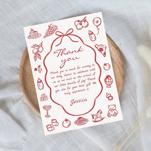 手描きレモイタリアンン赤ちゃんシャワー サンキューカード