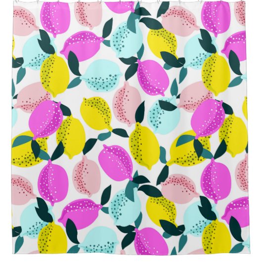 手描きレモンのヴィンテージパターン シャワーカーテン (正面)