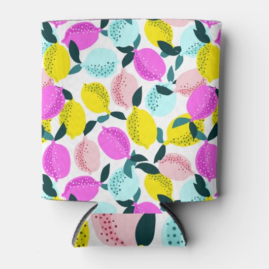 手描きレモンのヴィンテージパターン 缶クーラー (正面)