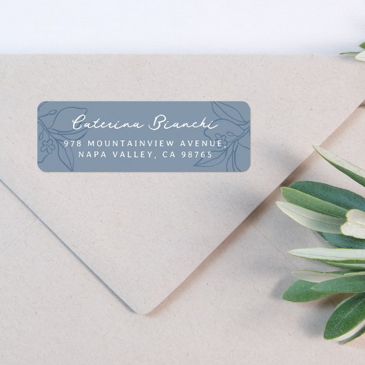 手描きレモンイラストレーションブルー差出人住所 ラベル