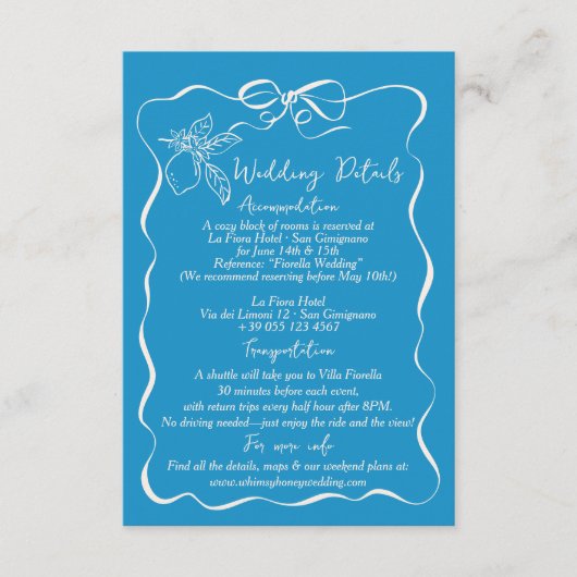 手描きレモンウェディングの詳細な方向 エンクロージャーカード (正面)