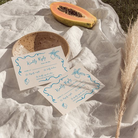 手描きレモンウェディングRSVP エンクロージャーカード