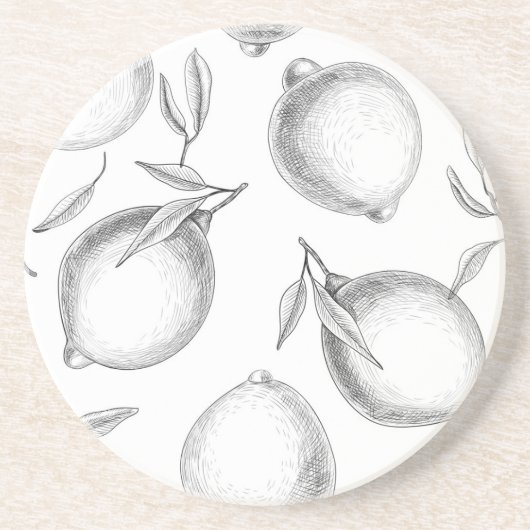 手描きレモンパターン コースター (正面)