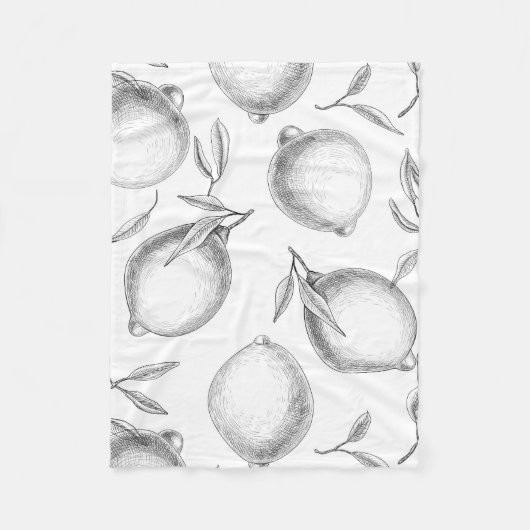 手描きレモンパターン フリースブランケット (正面)