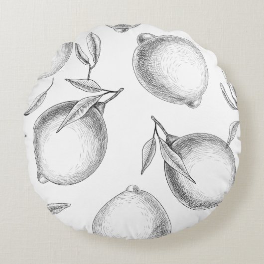 手描きレモンパターン ラウンドクッション (正面)