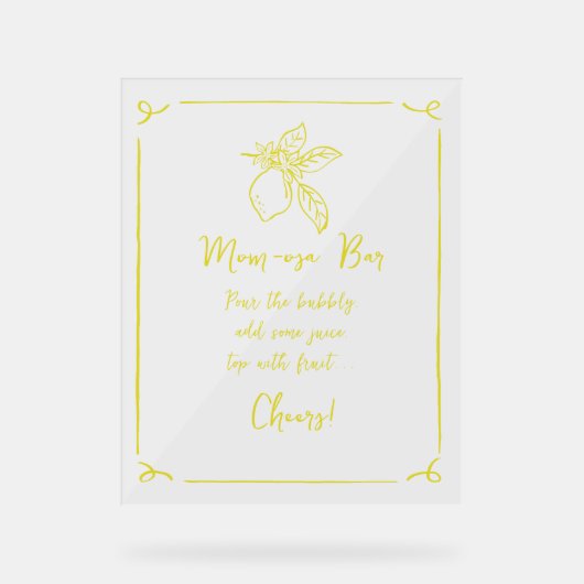 手描きレモンベビーシャワーママモサバー アクリルサイン (正面)