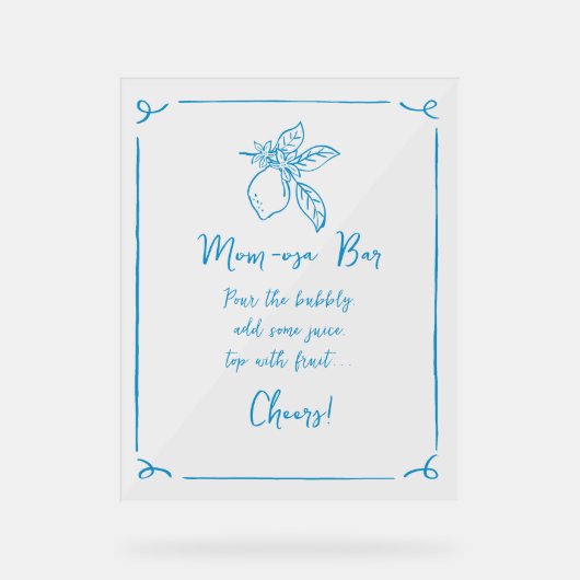 手描きレモンベビーシャワーママモサバー アクリルサイン (正面)