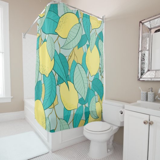 手描きレモン園のシームレスな模様 シャワーカーテン (インサイチュ)