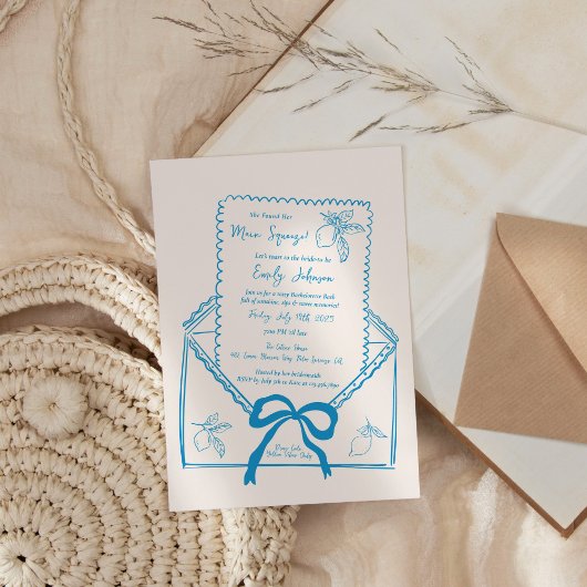 手描きレモン地中海のバチェロレッテ 招待状