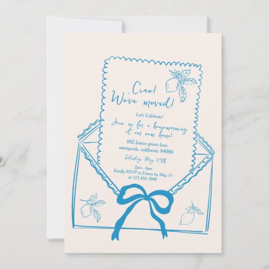 手描きレモン引っ越し祝いパーティーパーティの招待状 招待状 (正面)