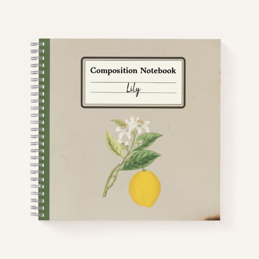 手描きレモン組成パーソナライズされた物 ノートブック (正面)