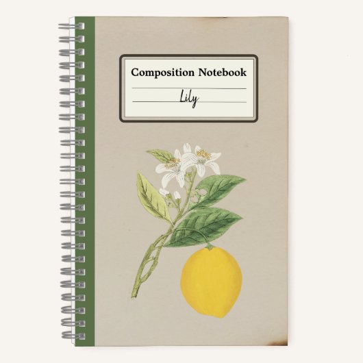 手描きレモン組成パーソナライズされた物 ノートブック (正面)